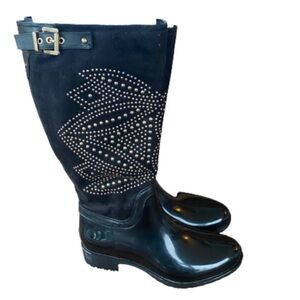 Bumper Katya studded buckle strap black rain boots size 8